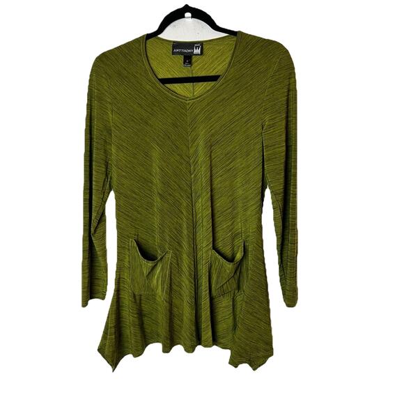 ANTTHONY Originals S Green Handkerchief Hem Tunic Blouse Top Shirt Pockets - Picture 1 of 6